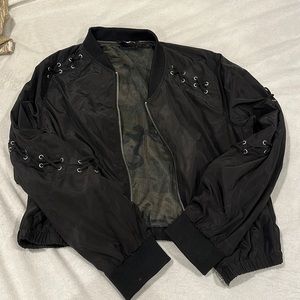 Rock & Republic Black Nylon shoelace bomber jacket
